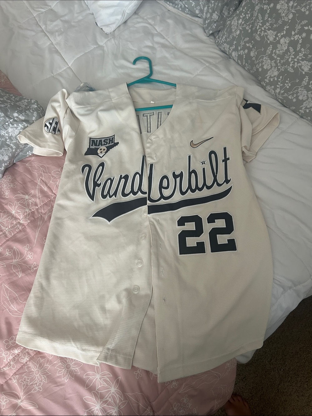Jack leiter Nike Vanderbilt Cream Baseball Jersey with Navy Accents #22